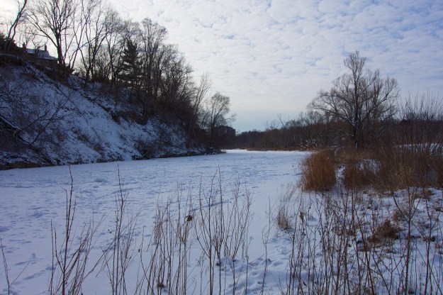 The river level is higher than normal as a result of ice damming.