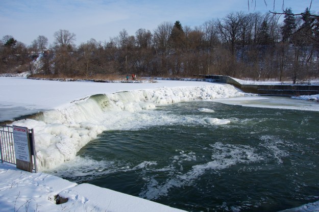 Down by the dam, a family felt the ice was safe enough to explore the island.