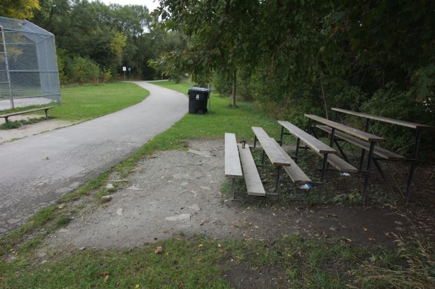 Bleachers have a bin that's closer.