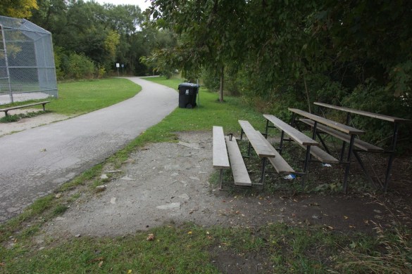 Bleachers have a bin that's closer.