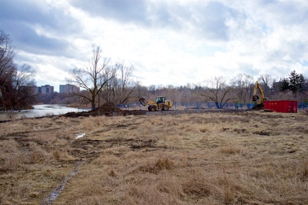 The new road under construction leading to the river. Notice the clearance of all trees and shrubs.