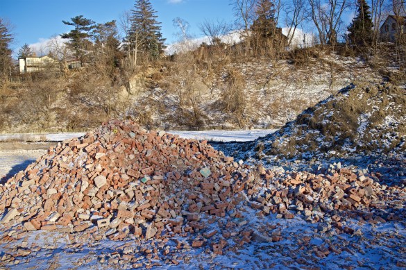 Bricks waiting to be spread over the park surface.