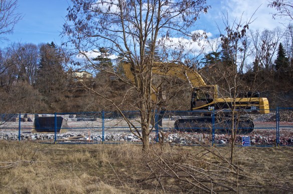 Large machinery resting on the base.