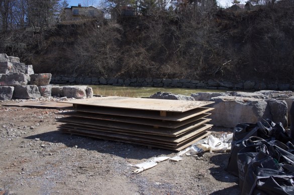 Steel plates that will form the decking of the bridge.