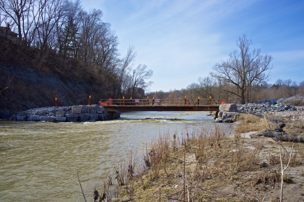 The bridge with its extended abutment.