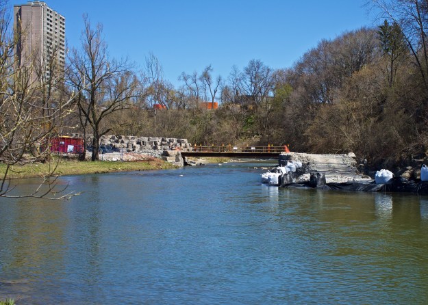 Looking north to the temporary bridge.
