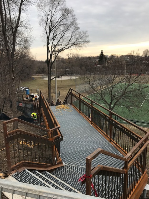 One of the decks of the new footbridge during construction.